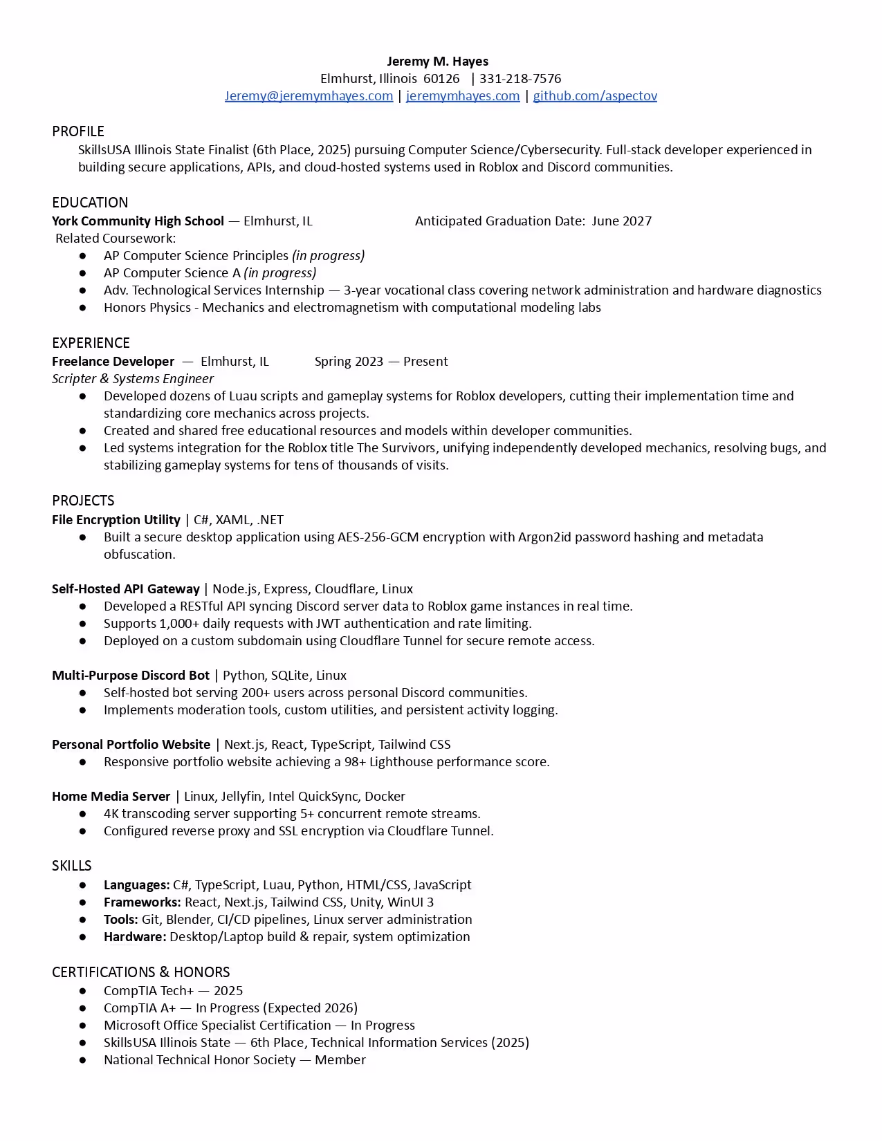 Preview of Jeremy Hayes resume