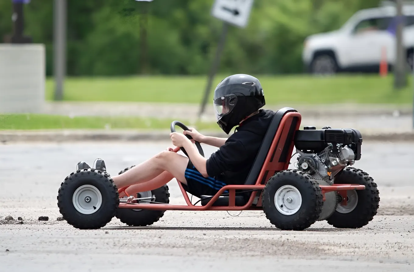 Jeremy Hayes driving a go-kart